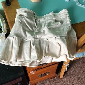 Cream Pleated Mini Skirt